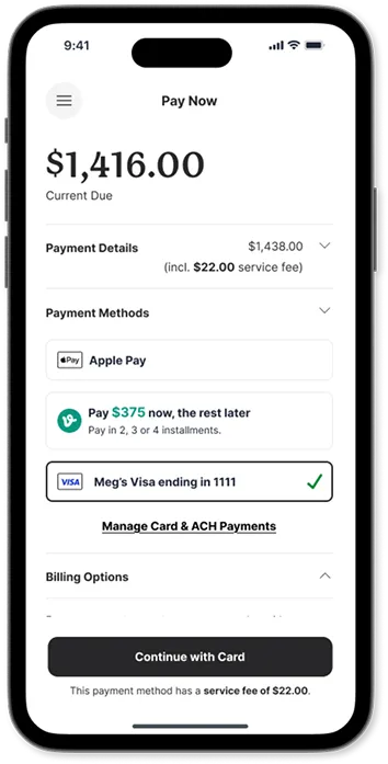 Resident Pay Now screen