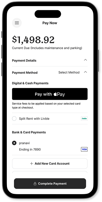 Resident Pay Now screen