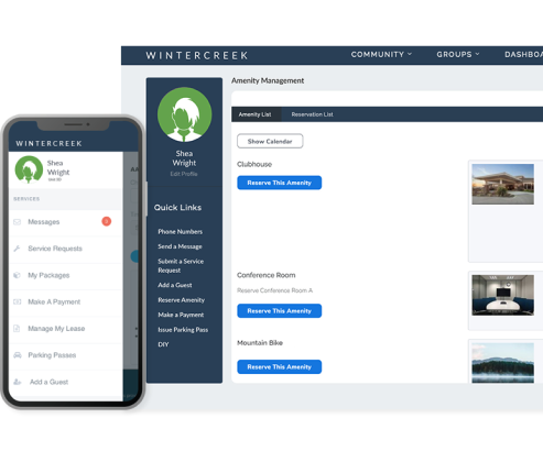 Resident portal shown on phone and desktop